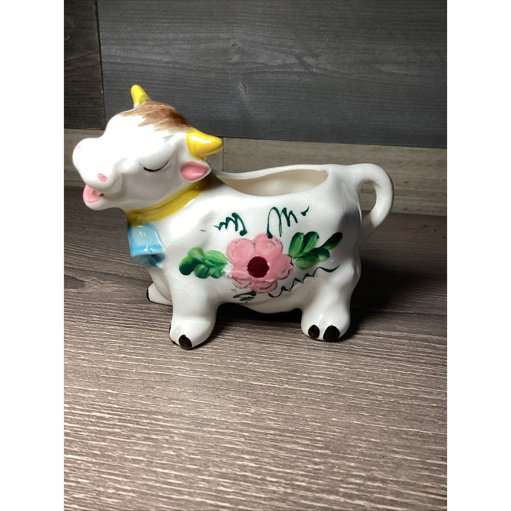 Vintage Porcelain Cow Creamer Hand Painted Japan Collectible Farmhouse